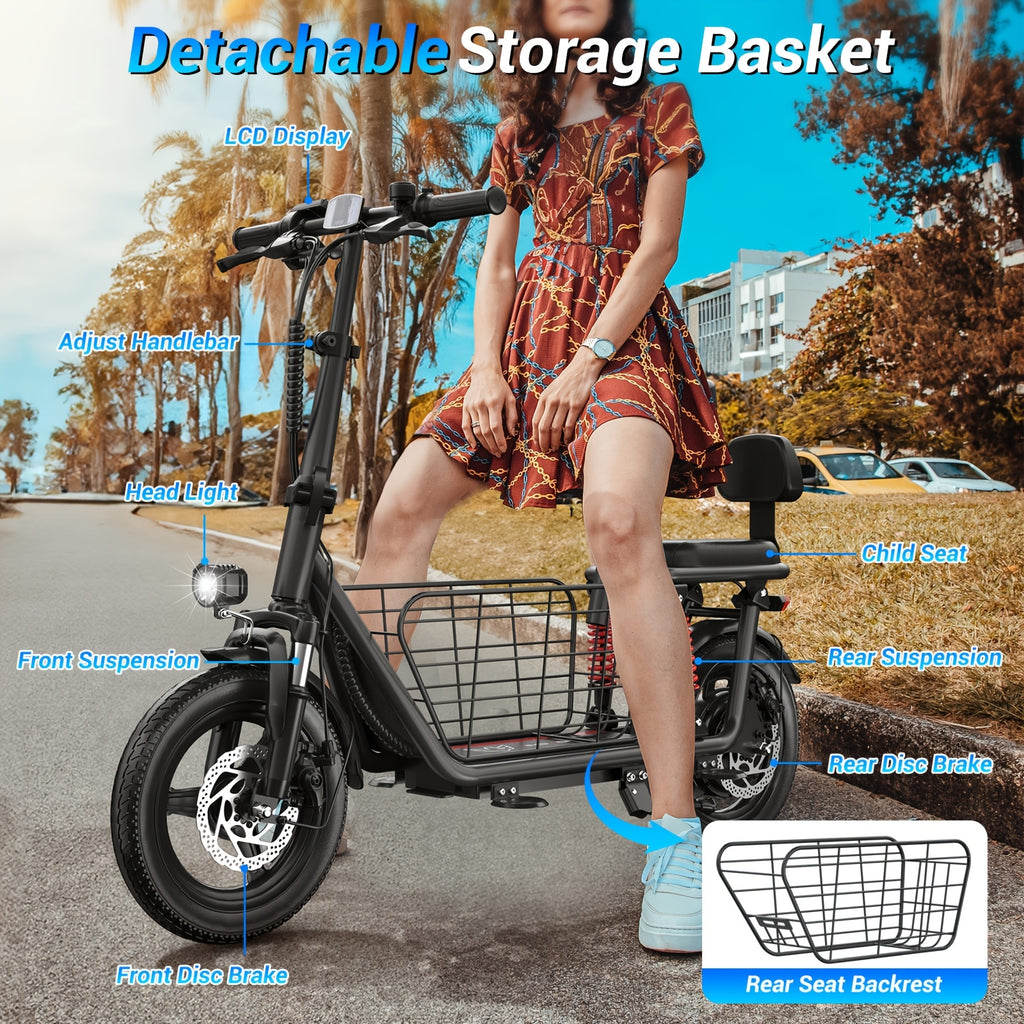 2 Seater Folding Electric Scooter With Basket