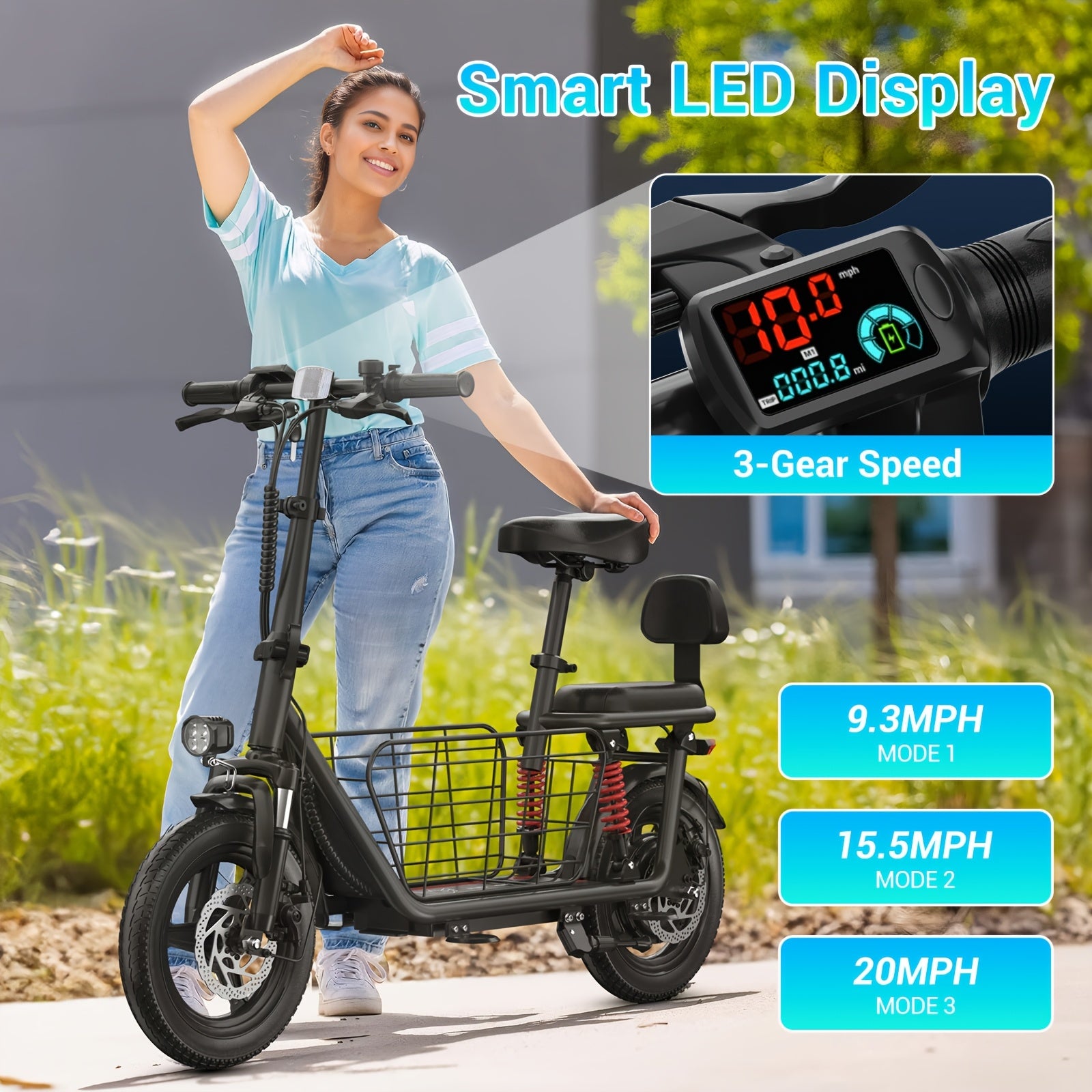 2 Seater Folding Electric Scooter With Basket