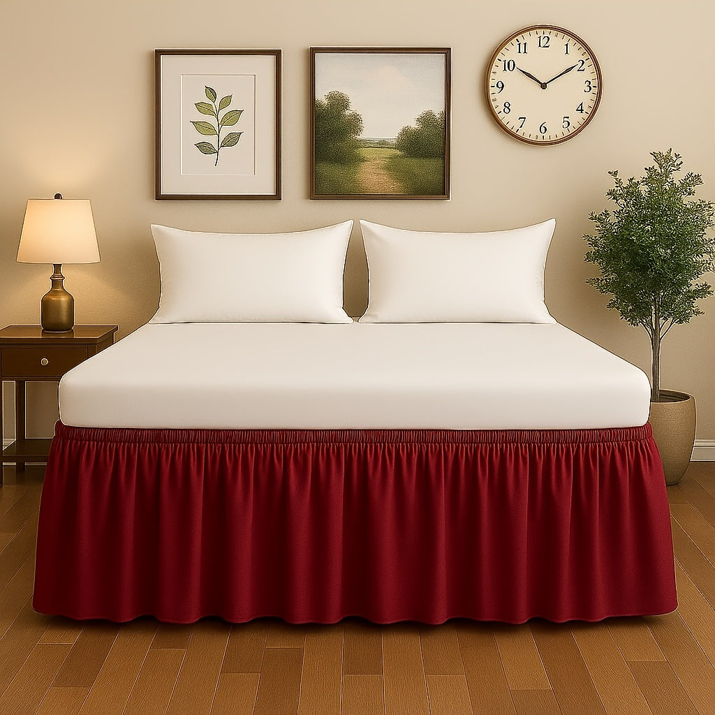 1pc 100% Microfiber 95G Pure Solid Brushed Bed Skirt, 2pcs Elastic Bands