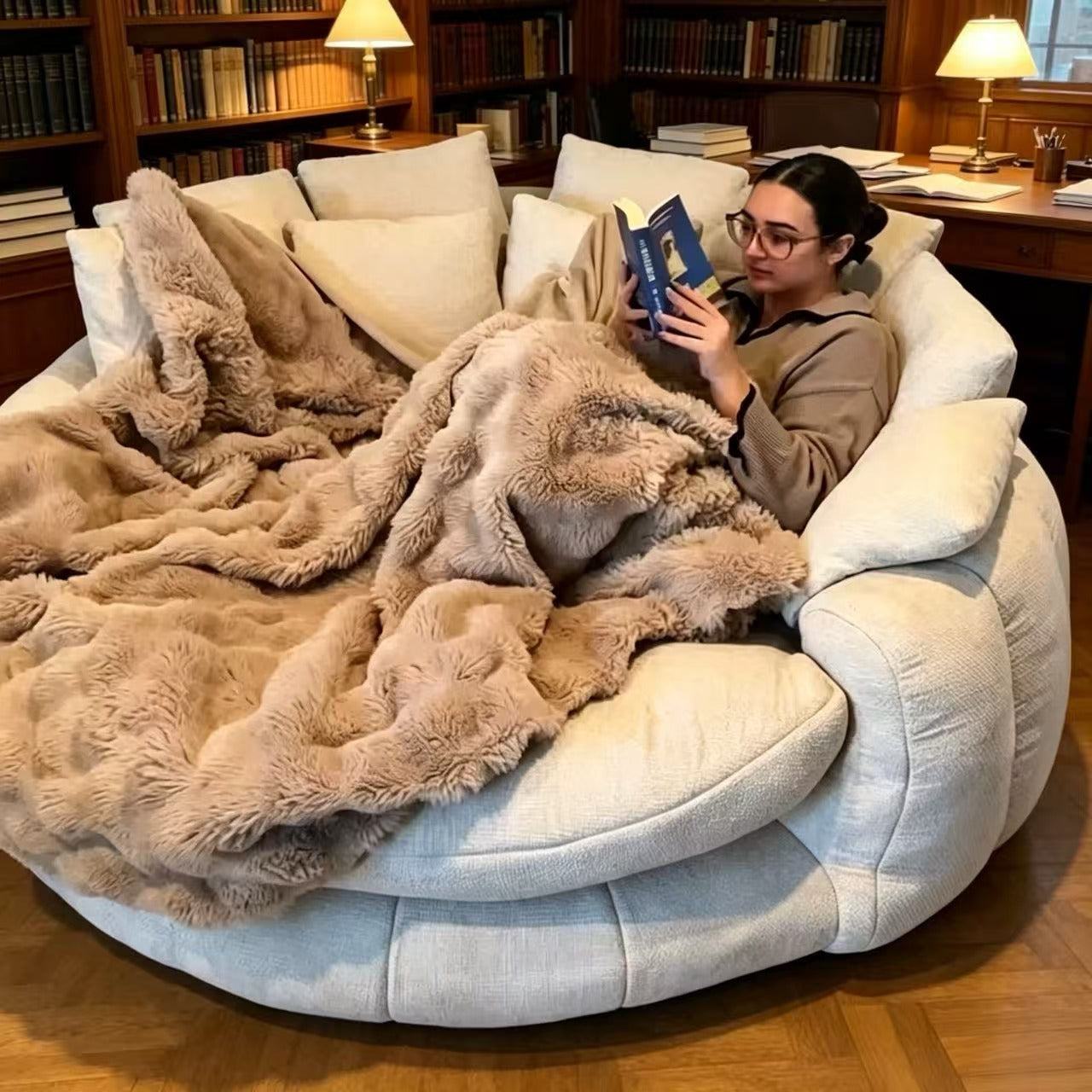 ☁️ Oversized Round Cloud Lounge Sofa Chenille Boneless Curved Couch