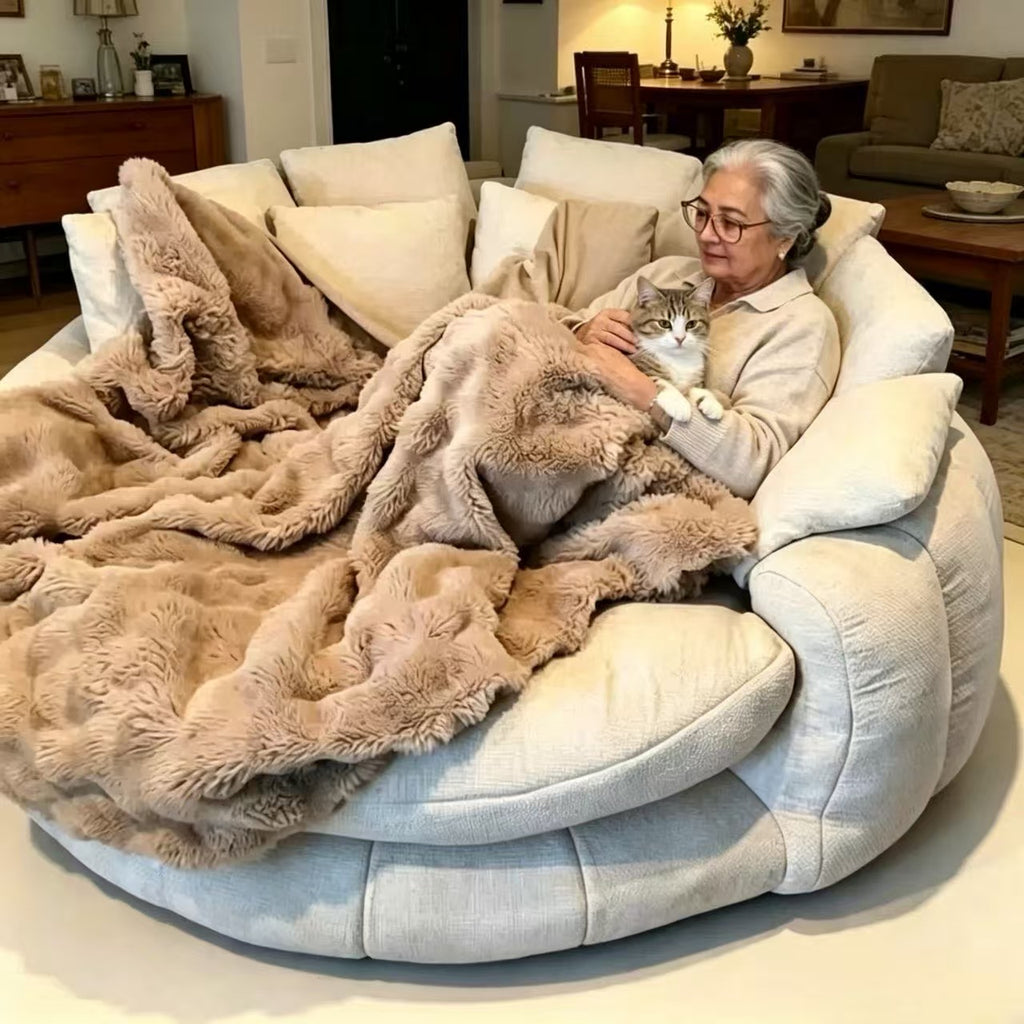 ☁️ Oversized Round Cloud Lounge Sofa Chenille Boneless Curved Couch
