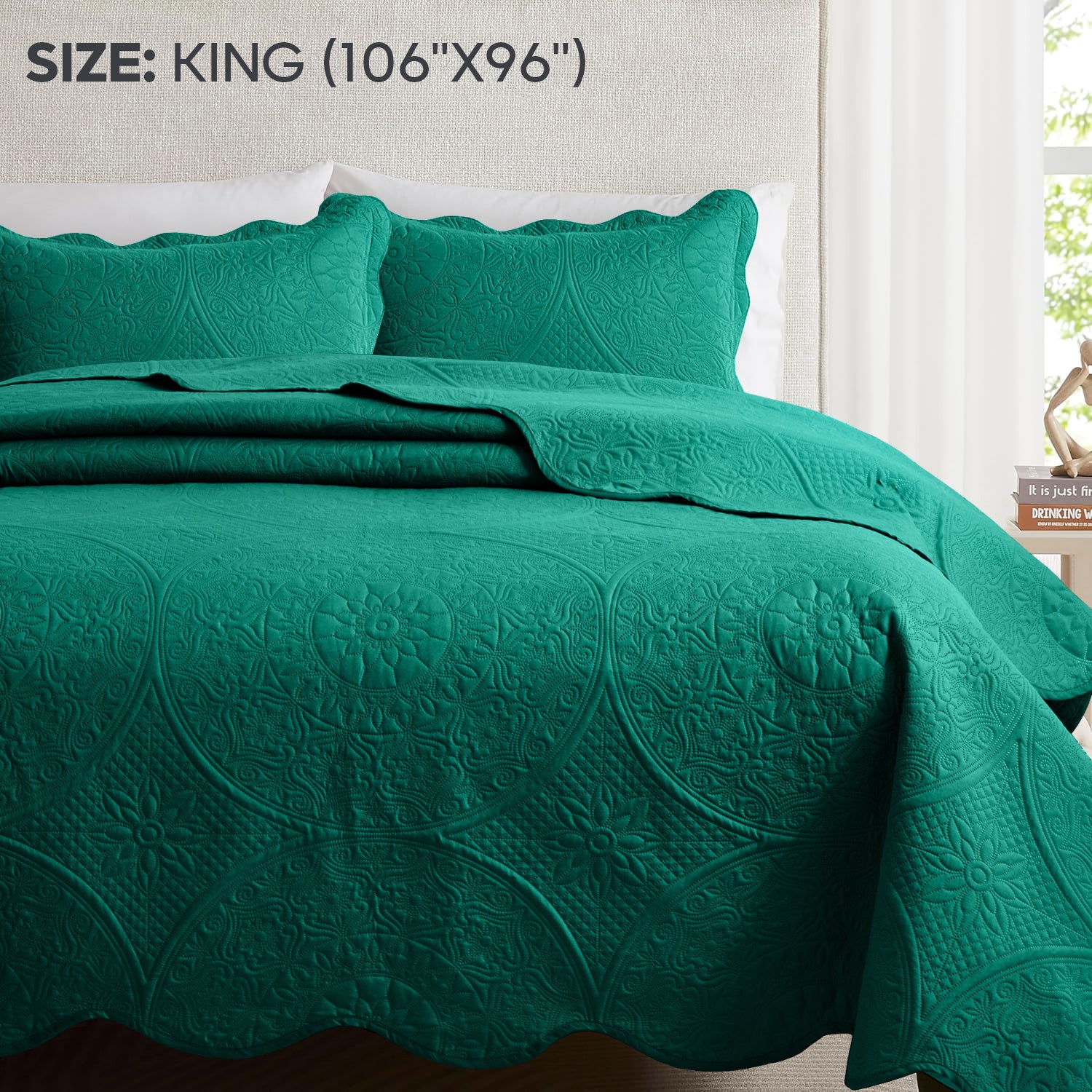 3pcs Luxury Quilted Bedspread Set – Oversize Quilt Coverlet Soft & Cozy Floral Bedspread with Pillow Shams, Breathable Lightweight for Bedroom & Guest Room Decor