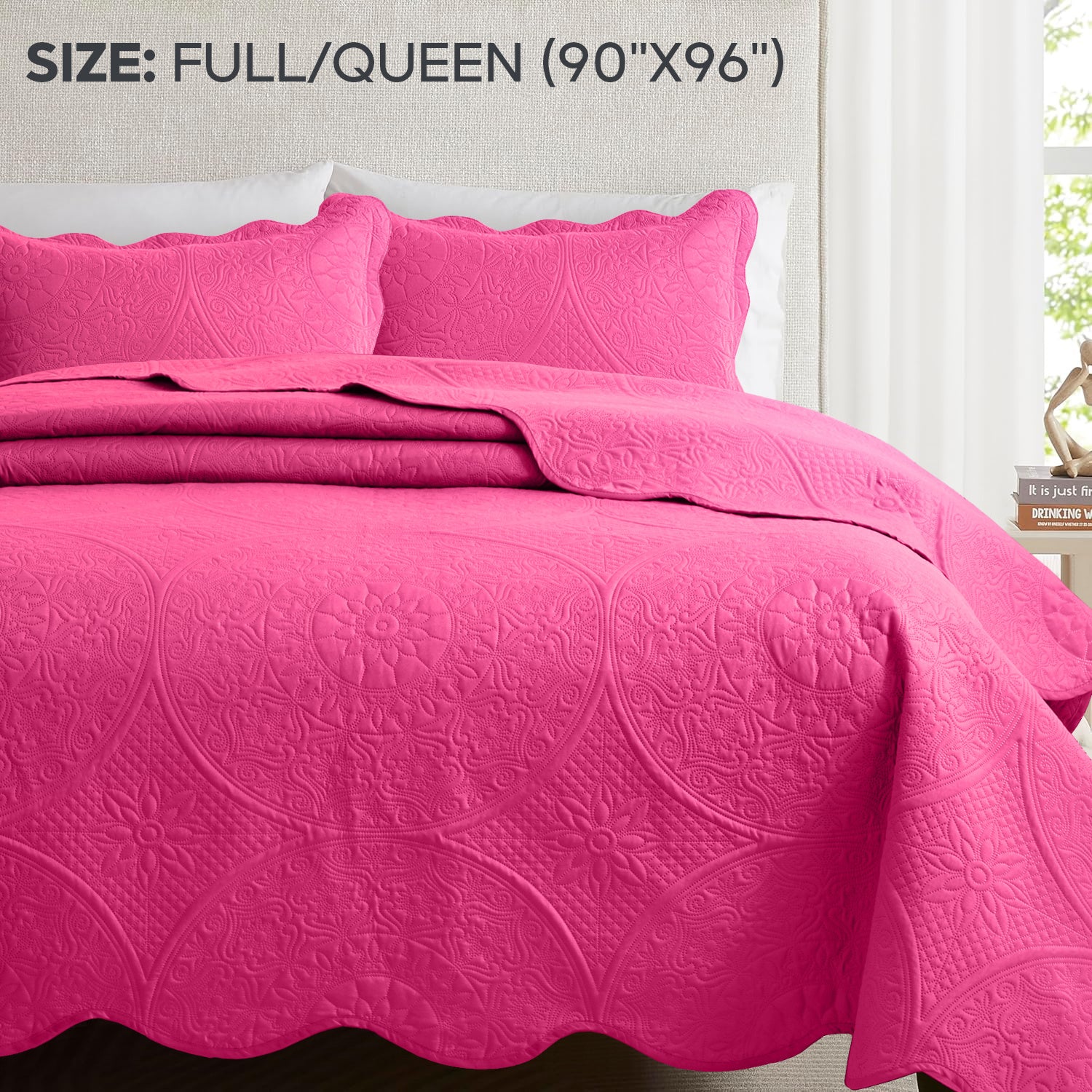 3pcs Luxury Quilted Bedspread Set – Oversize Quilt Coverlet Soft & Cozy Floral Bedspread with Pillow Shams, Breathable Lightweight for Bedroom & Guest Room Decor