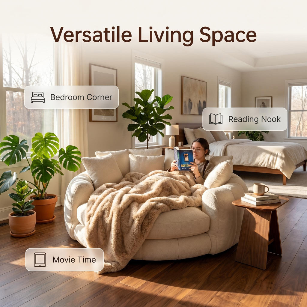☁️ Oversized Round Cloud Lounge Sofa Chenille Boneless Curved Couch