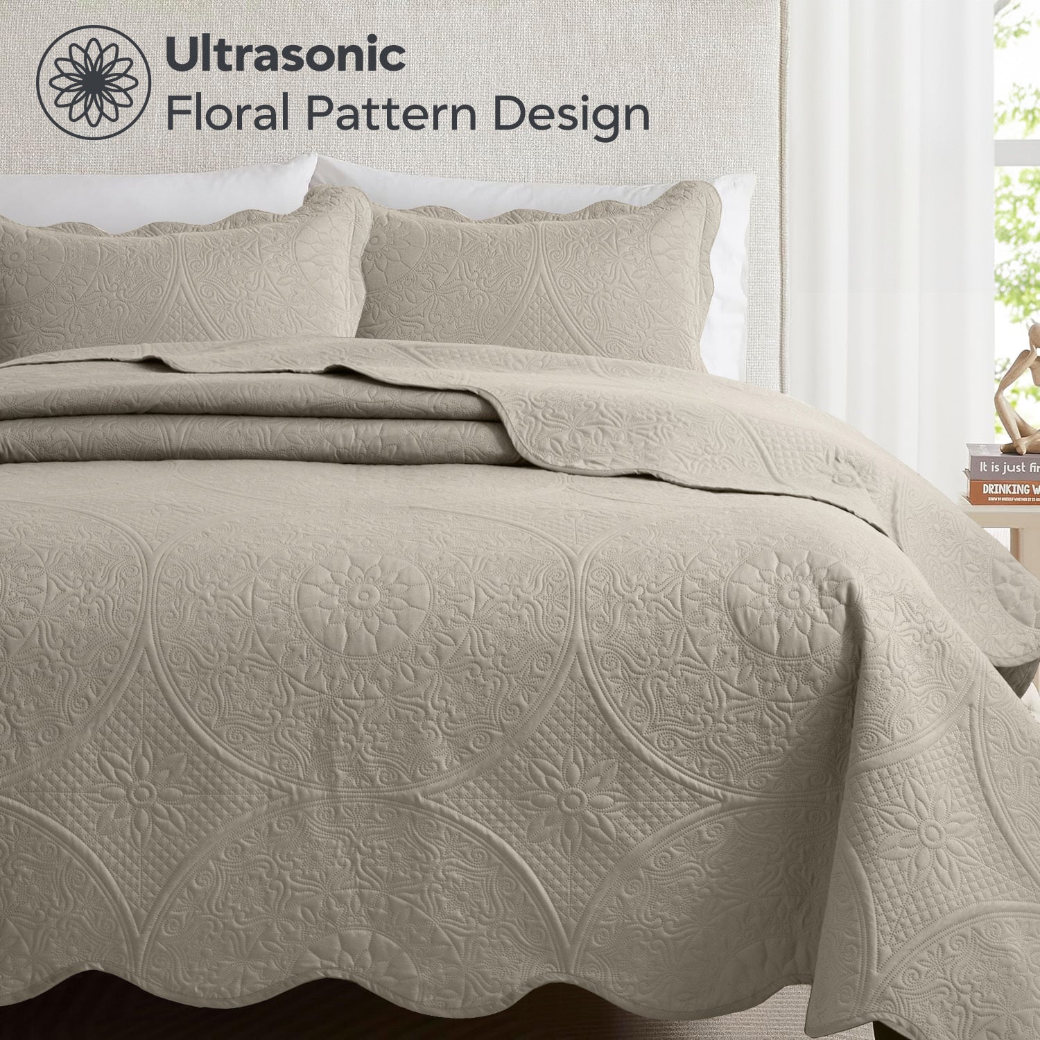 3pcs Luxury Quilted Bedspread Set – Oversize Quilt Coverlet Soft & Cozy Floral Bedspread with Pillow Shams, Breathable Lightweight for Bedroom & Guest Room Decor