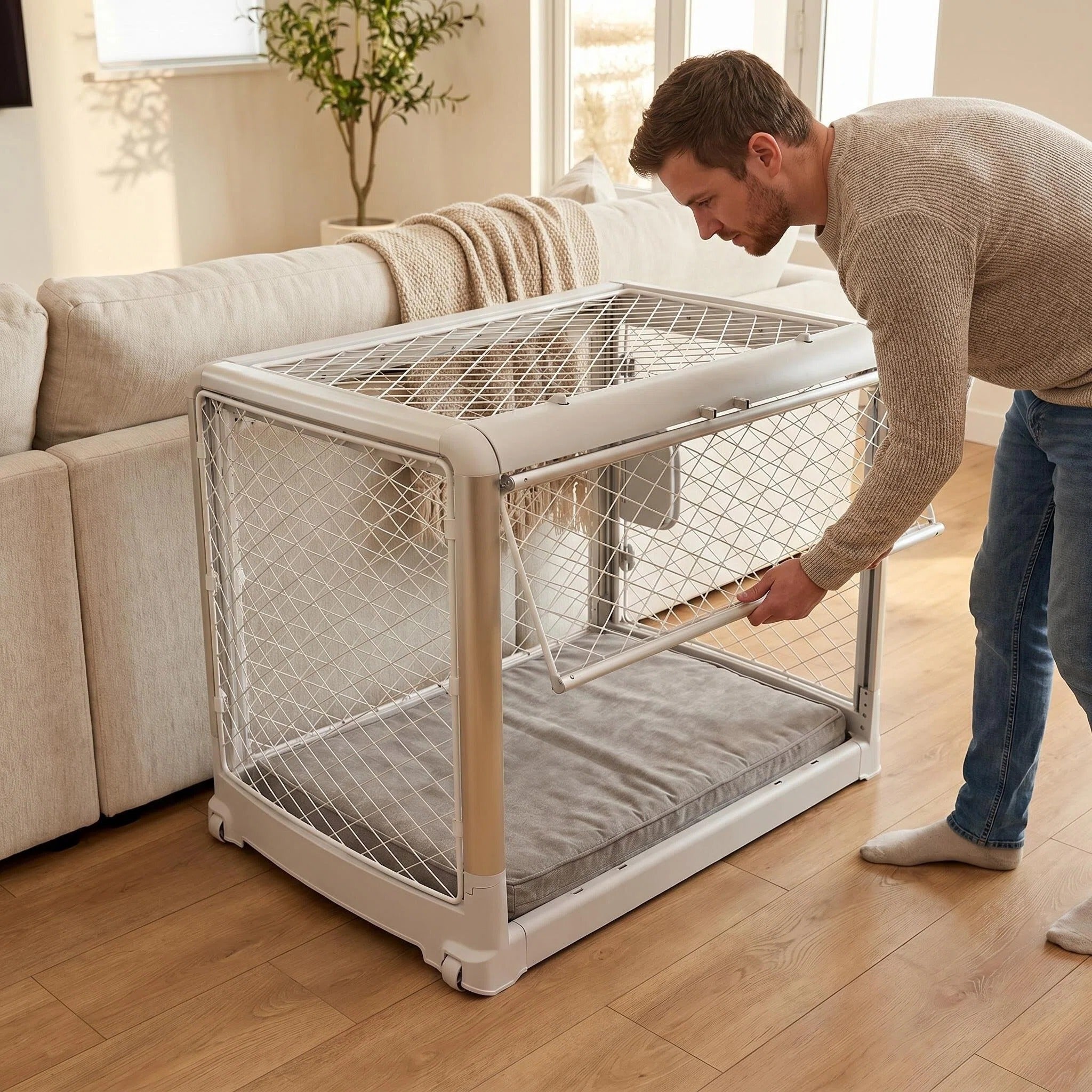 Collapsible Wheeled Portable Indoor Dog Kennel