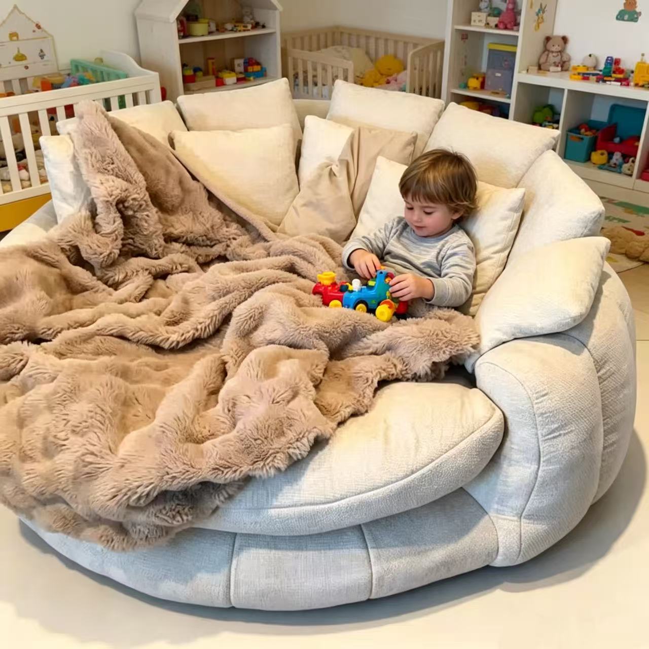 ☁️ Oversized Round Cloud Lounge Sofa Chenille Boneless Curved Couch