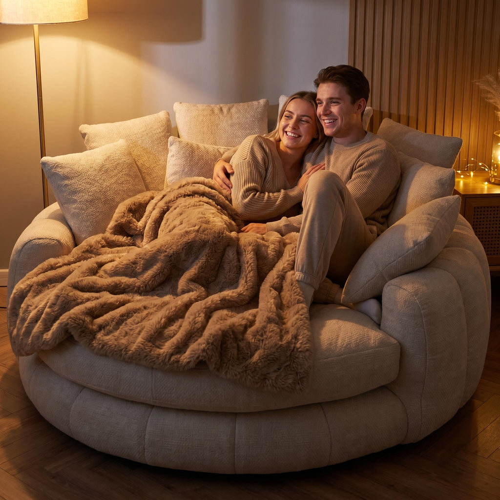☁️ Oversized Round Cloud Lounge Sofa Chenille Boneless Curved Couch