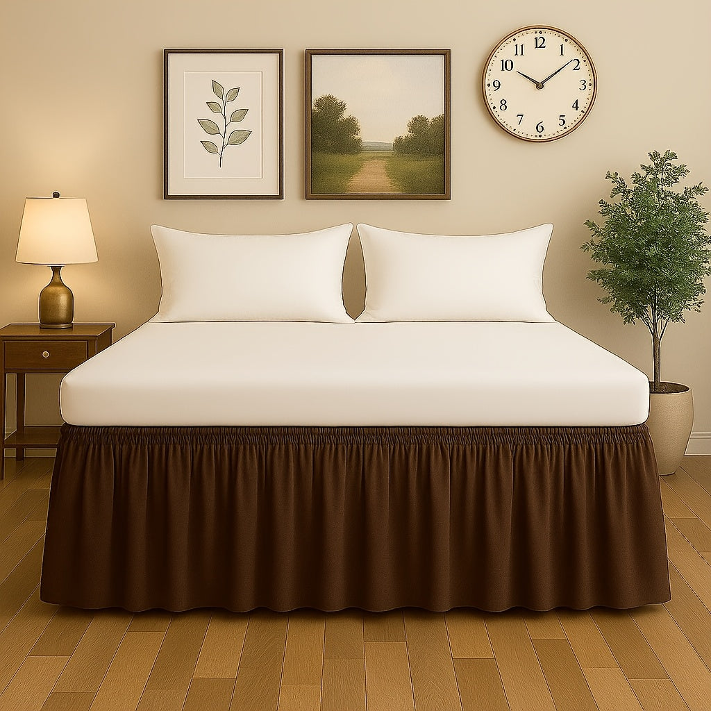 1pc 100% Microfiber 95G Pure Solid Brushed Bed Skirt, 2pcs Elastic Bands