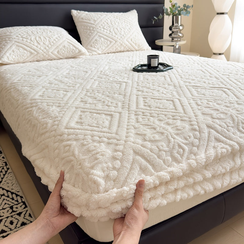 European Embossed Super Soft Bed Sheet/Blanket- Four Season Universal Warm Mattress Protective Cover, Soft Machine Washed Bedding, Deep Pocket Design, Suitable For Multiple Specifications Twin, Queen, King, Full.(NO Pillowcase) Mother'S Day Gift