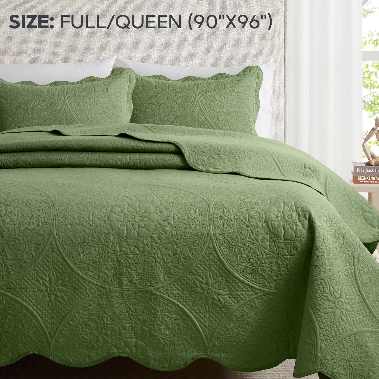 3pcs Luxury Quilted Bedspread Set – Oversize Quilt Coverlet Soft & Cozy Floral Bedspread with Pillow Shams, Breathable Lightweight for Bedroom & Guest Room Decor