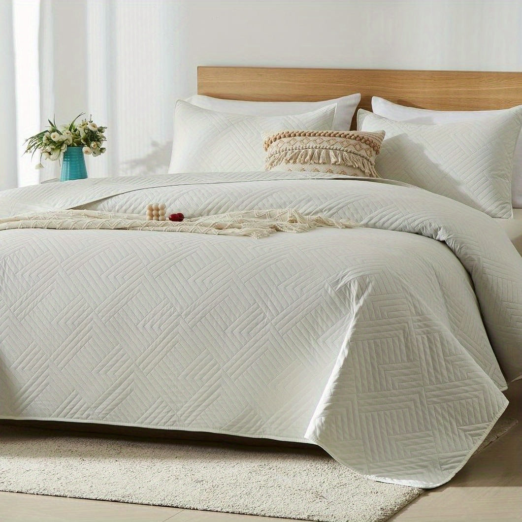 2/3pcs Cooling & Refreshing Summer Quilt Set - Lightweight Breathable Microfiber Bedspread - Modern Coin Pattern Coverlet All Season - Holiday Gifts For Family Friends (1 Quilt, 1/2 Pillow Shams)