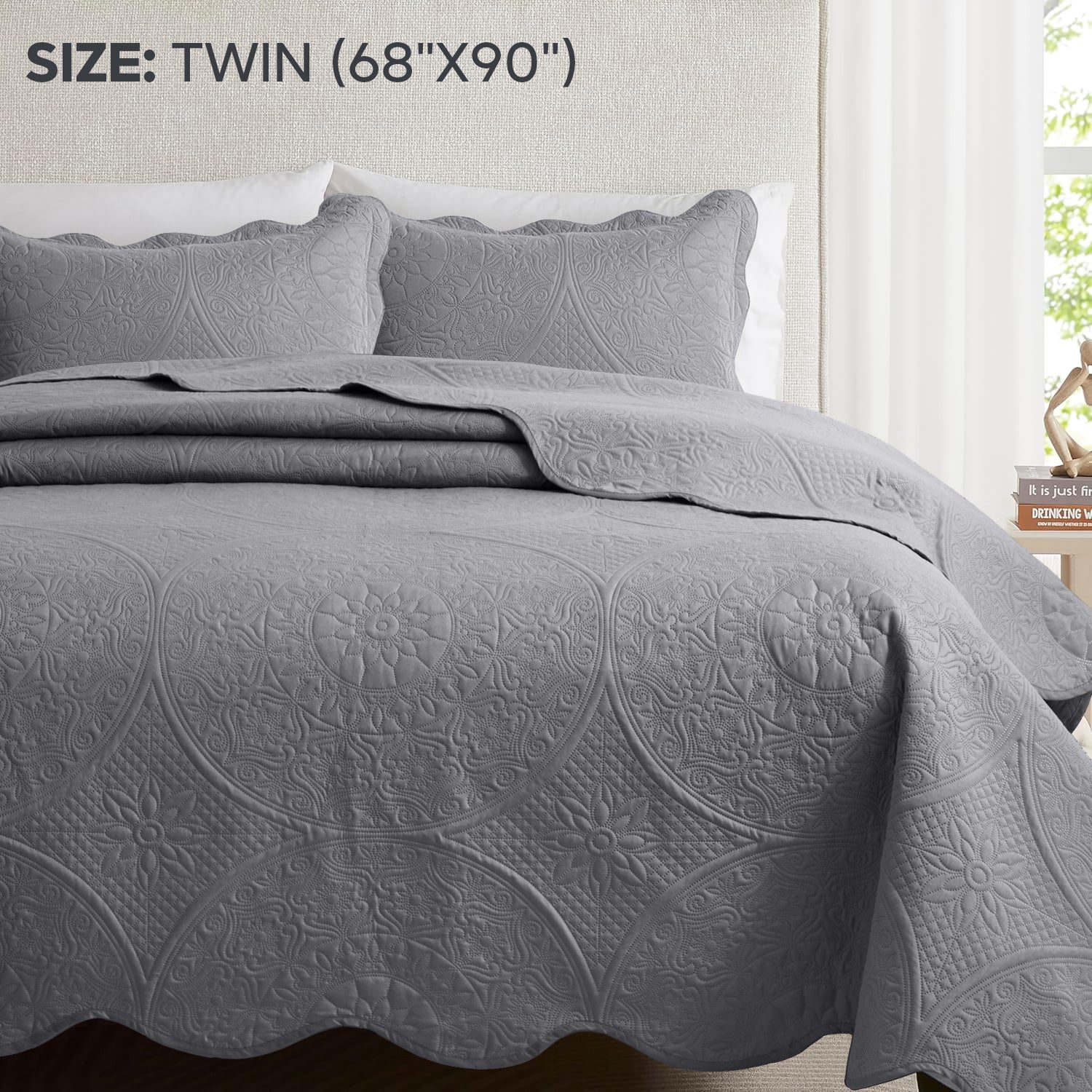 3pcs Luxury Quilted Bedspread Set – Oversize Quilt Coverlet Soft & Cozy Floral Bedspread with Pillow Shams, Breathable Lightweight for Bedroom & Guest Room Decor