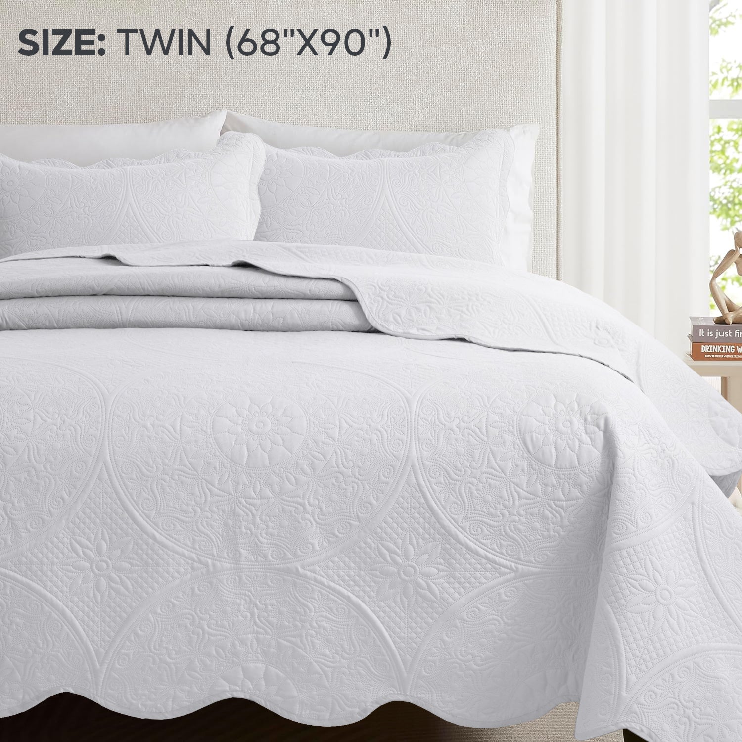 3pcs Luxury Quilted Bedspread Set – Oversize Quilt Coverlet Soft & Cozy Floral Bedspread with Pillow Shams, Breathable Lightweight for Bedroom & Guest Room Decor