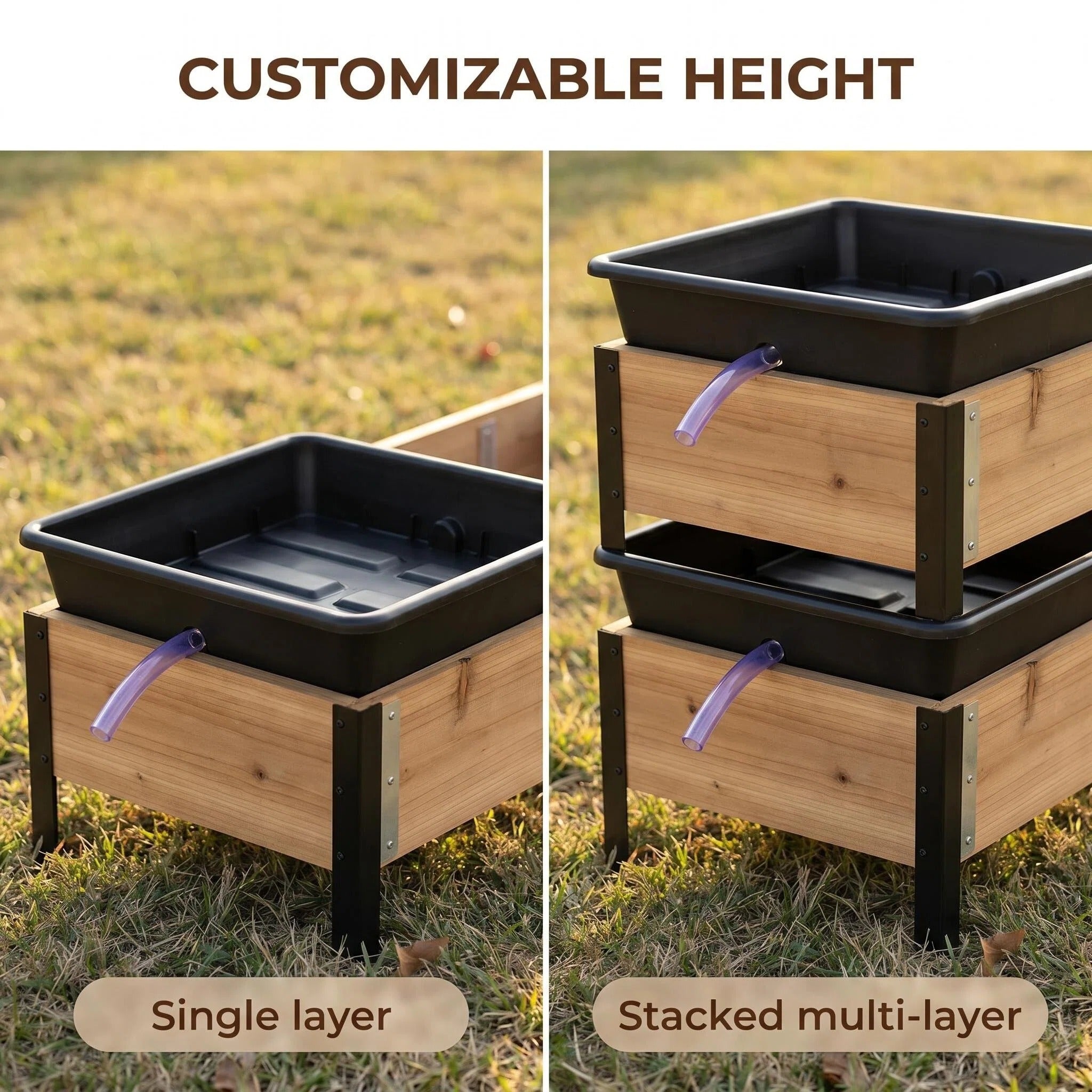 Wood Raised Garden Planter Box For Vegetable Flower Growing