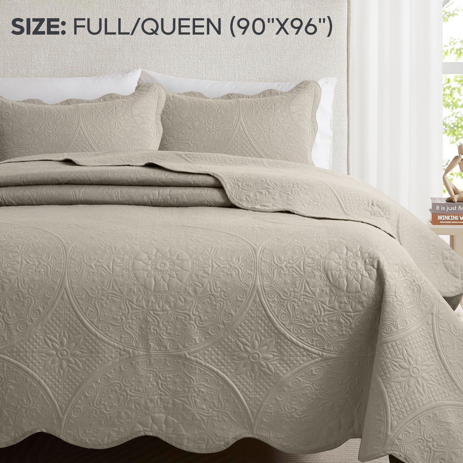 3pcs Luxury Quilted Bedspread Set – Oversize Quilt Coverlet Soft & Cozy Floral Bedspread with Pillow Shams, Breathable Lightweight for Bedroom & Guest Room Decor